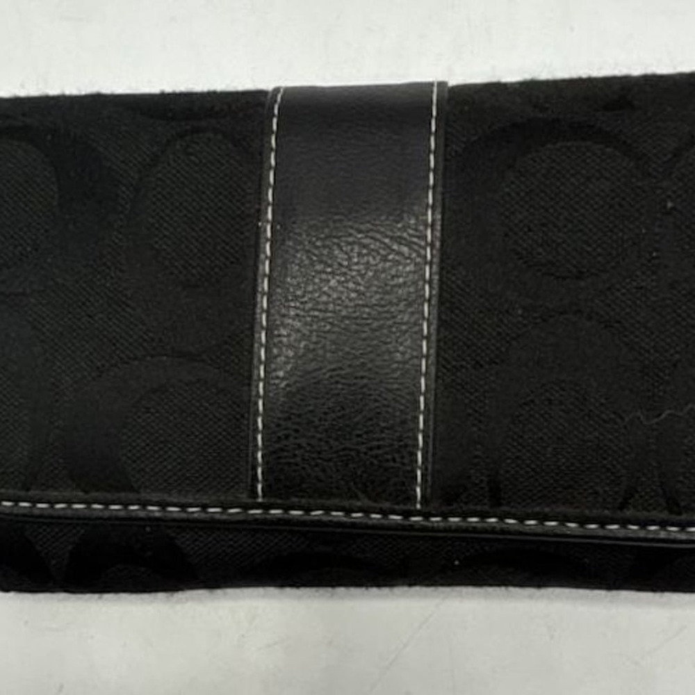 Coach Women's Signature Jacquard and Leather Trifold Wallet